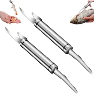 5 In 1 Multifunctional Shrimp Line Fish Maw Knife Stainless Steel Shrimp Deveiner Tool Multifunctional Fast Shrimp Peeler Fish Scale Remover Kitchen Fish and Shrimp Duck Intestine Cleaner (2 PCS)