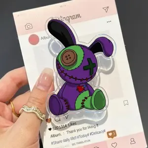 Spoiled Purple Teddy Voodoo Doll Phone Grip, Gothic Zombie Bear Griptok, Creepy Cute Plushie Phone Stand, Alt Aesthetic Accessory