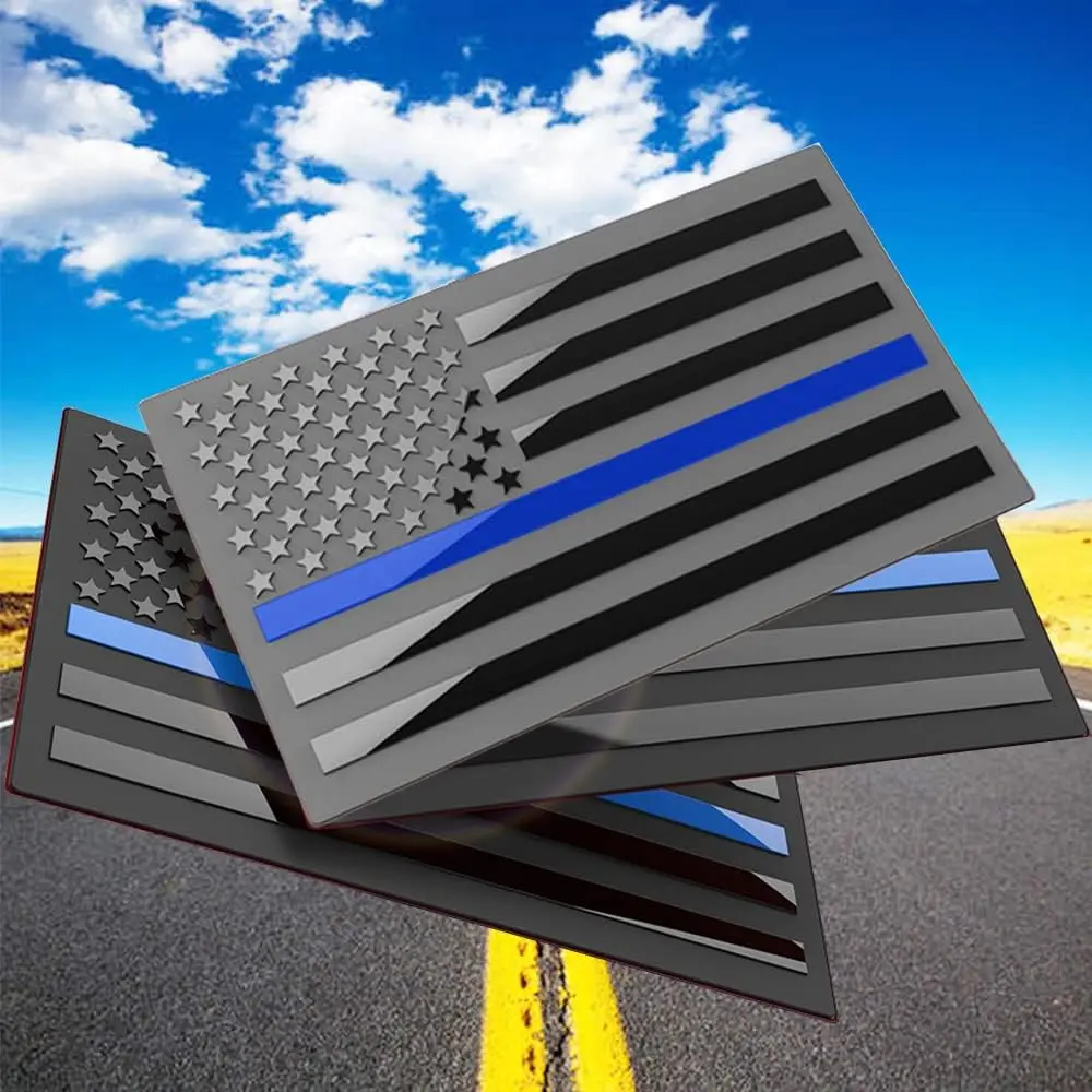 3 Pack Metal  Flag Emblem Decal,Thin Blue line Sticker (Thin Blue Line)