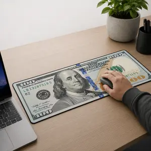 100 Dollar Bill Mouse Pad / Mat – Non-Slip Rubber Base, Stitched Edges, Desk Pad for Office Home Computer Laptop, Easy Clean, Large 31.5"x11.8"