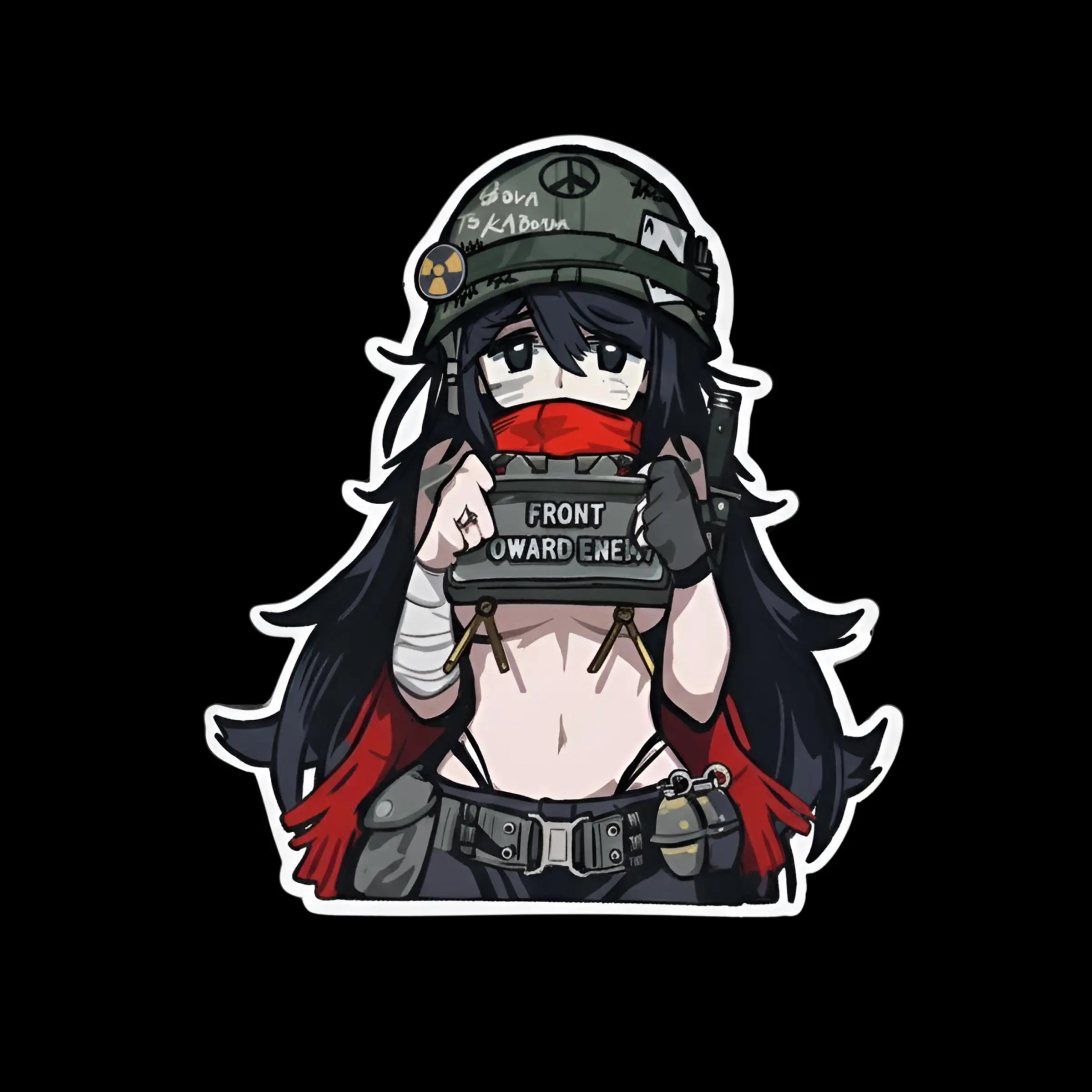 Chibi Tactical Anime Girl Sticker Military Style Combat Outfit 