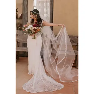 Thin Scalloped Lace Chapel or Cathedral Wedding Veil