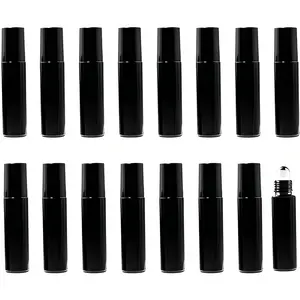 16 count Black Essential Oil Roller Bottles Roll  Bottles Perfume Sample Refillable Essential Oil Bottle with Stainless Steel Ball for Oils, , Perfume, DIY and Blends 10ml