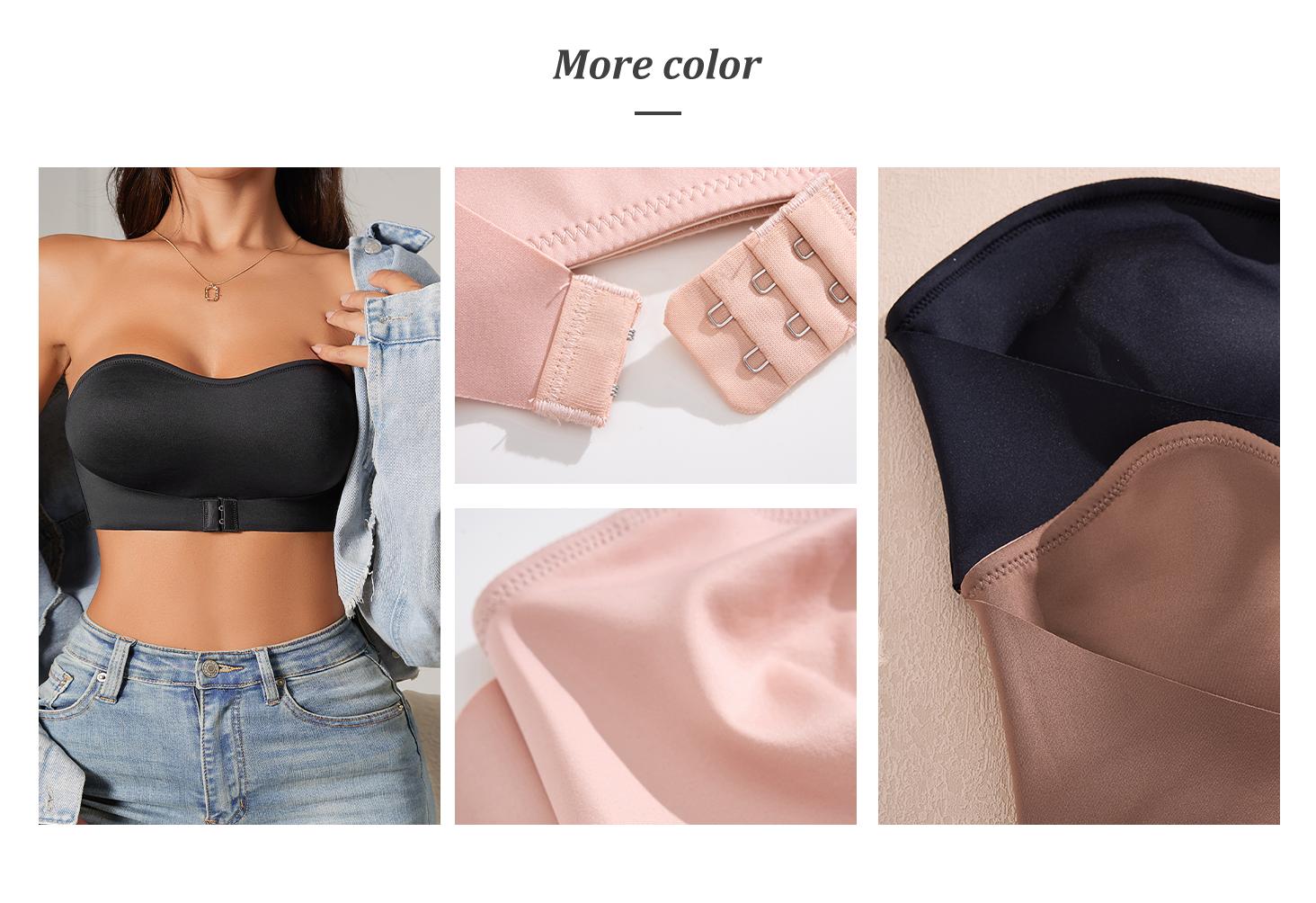 3 Pack Strapless Bras for Women Non-Slip Silicone No Padded Bandeau Bra Wireless Tube Top Front Closure Bra Womenswear