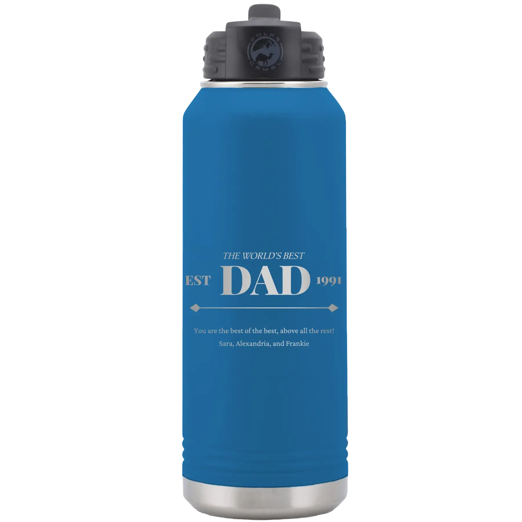 Personalized Best Dad Est 32 oz Water Bottle - Royal Blue