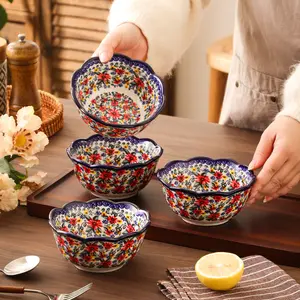 Vintage Blue Ceramic Bowl - 12.7cm Exotic Daisy Design, Microwave & Dishwasher Safe, Perfect for Cereal, Soup, Snacks, Rice, and Salad, 13.4oz, Durable, Everyday Tableware, Ceramic Salad Bowls | Exotic Daisy Pattern | Durable Ceramic