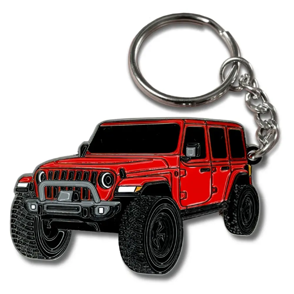 Jeep Wrangler Keychain Accessory, Off Road Car Key Ring for Men Women, Metal Automotive Key Fob Gift, Compatible Wrangler Fan Accessories