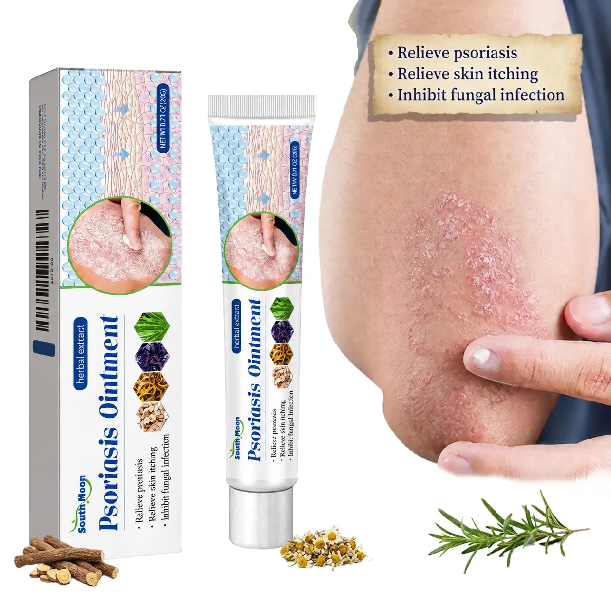 Psoriasis Cream, Natural Herbal Ointment for Eczema & Dermatitis, Instant Itch Relief, Anti-Fungal Treatment, Soothes Skin Redness and Peeling, 20g