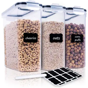 Cereal Containers Storage Set - 3 Piece Airtight Large Dry Cereal Container (135.2oz), BPA Free Dispenser Plastic Cereal Storage Containers with 16 Labels & Pen