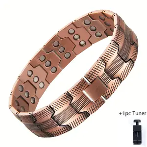 1pc Men's Magnetic Field Links Bracelet - Zinc Alloy, Adjustable Length with Included Sizing Tool