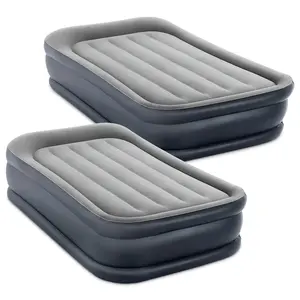 Intex Dura Beam Deluxe Pillow Raised Airbed Mattress w/ Built In Pump, Twin, 2 Pack