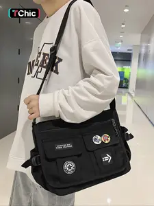 Men's Casual Letter Patch Decor Crossbody Bag, Multi-functional Design Shoulder Bag, Casual Shoulder Bag for Daily Used