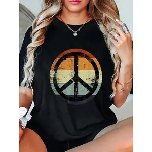 100% Cotton Retro Vintage Distressed Design Peace Sign T-Shirt
