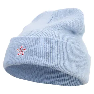Hong Kong Five Petal Flower Embroidered Super Stretch Knit Watch Cap Beanie