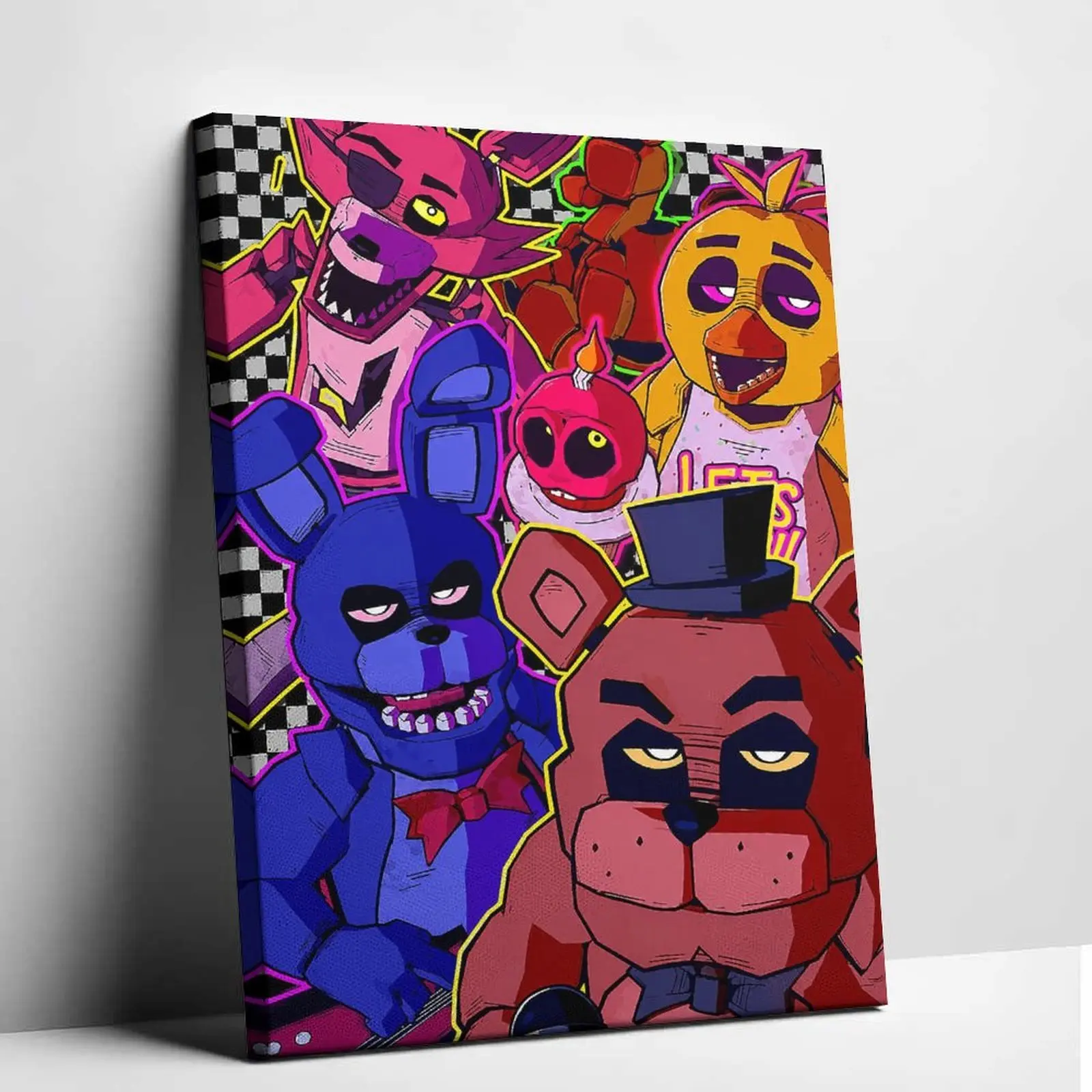 FNAF Classic Characters Canvas Poster Colorful Animatronic Characters Canvas Wall Art, Retro Horror Game Inspired Poster, Neon Arcade Gaming Room Decor FNAF Wall Art, Gamer Bedroom Decor
