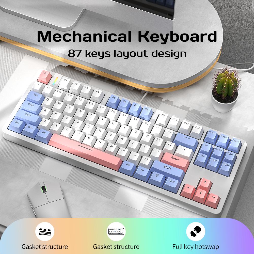 FURYCUBE G87 Side Erosion Glacier Orange Mechanical Creamy Keyboard - Noah Silver Switches, Single Mode White Backlight, Key Set, TKL Office Gaming keyboard with mute switch,Office,Silent,Wired