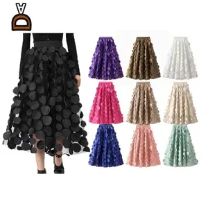 Women Tulle Tutu Skirt Solid Color 3D Dot Elastic Mesh Fairy A-Line Skirt for Beach Party Streetwear