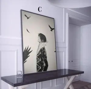 Hunter x Hunter Anime Wall Art, Cool Kurapika Poster With Crows, Aesthetic Monochrome Prints, frameless