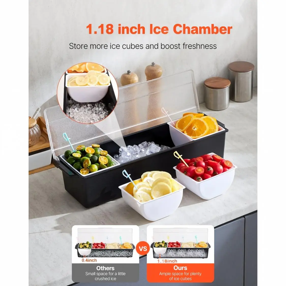 Upgraded Multi-Functional 6-Compartment Lidded Chilled Tray, Fruit & Condiment Storage Organizer, Spice Container Holder, Ideal for Salad, Snacks & Sauces | Bar Supplies, Kitchen & Party Accessories
