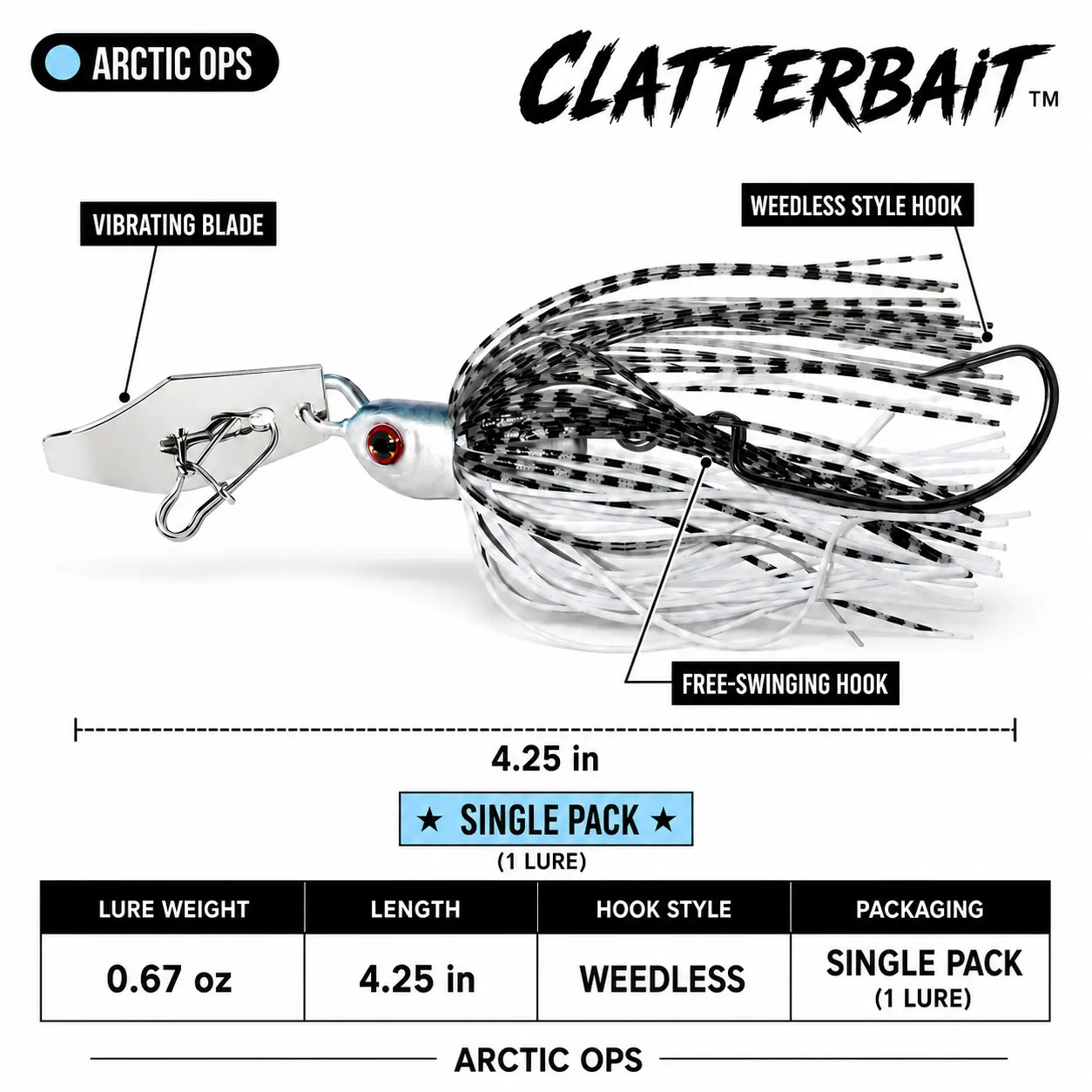 Clatterbait Arctic Ops Weedless Vibrating Swim Jig for Bass Fishing