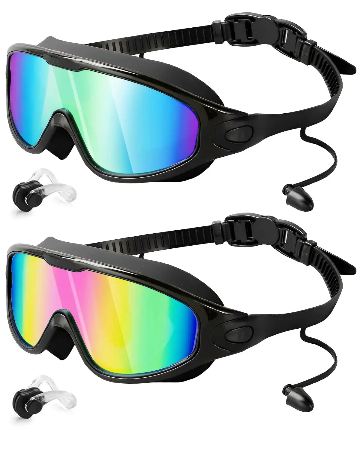 Swim Goggles 2 Pack Wide View Anti FogUV Swimming Goggles for Audlt No Leaking Swim Glasses for Men Women Kids