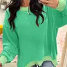 Spring & Fall Women's Colorblock Striped Ribbed Knitted Asymmetrical Hem Drop Shoulder Long Sleeve Knit Top, Loose-Fitting Casual Wear