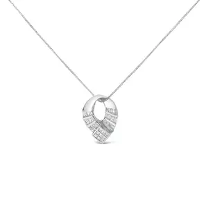 14k White Gold 1 5/8 Cttw Invisible Set Princess and Channel Set Baguette Diamond Curved Oval Shape Pendant Necklace (G-H Color, VS2-SI1 Clarity)