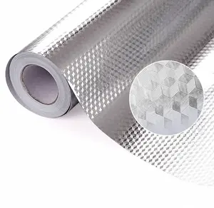 Self-Adhesive Aluminum Foil Kitchen Wallpaper - Cube Texture, Oil-Proof, Heat-Resistant Peel-Stick Backsplash (15.7x118in, Silver) for Kitchen Cabinets, Stove Spaces
