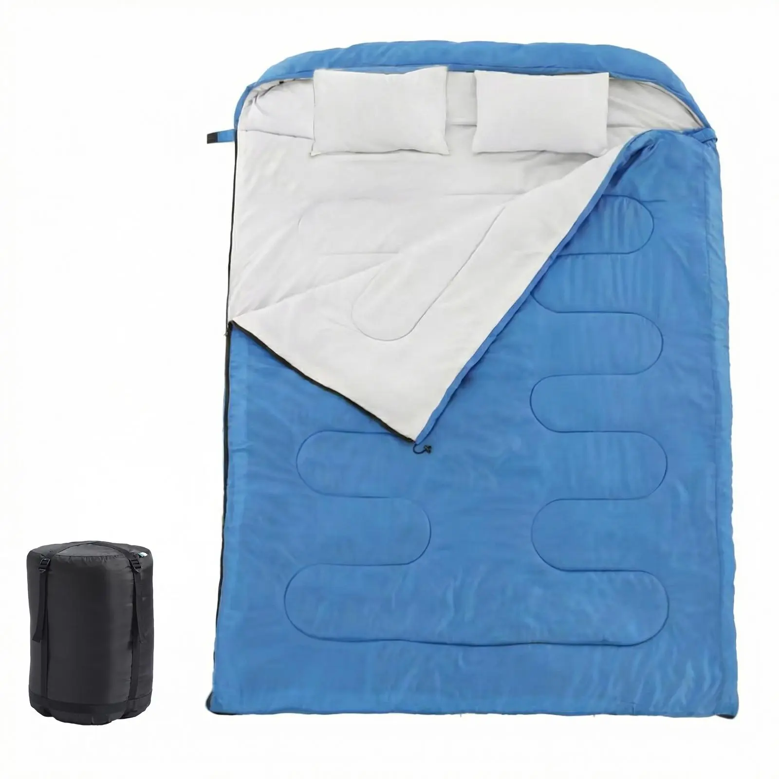 Cold Weather Double Sleeping Bag for Adults with Pillows – All-Season 2-Person Sleeping Bag for 28°F to 59°F – Lightweight Portable Compression Sack with Waterproof Cover – Perfect for Backpacking, Camping, Hiking, and Outdoor Adventures