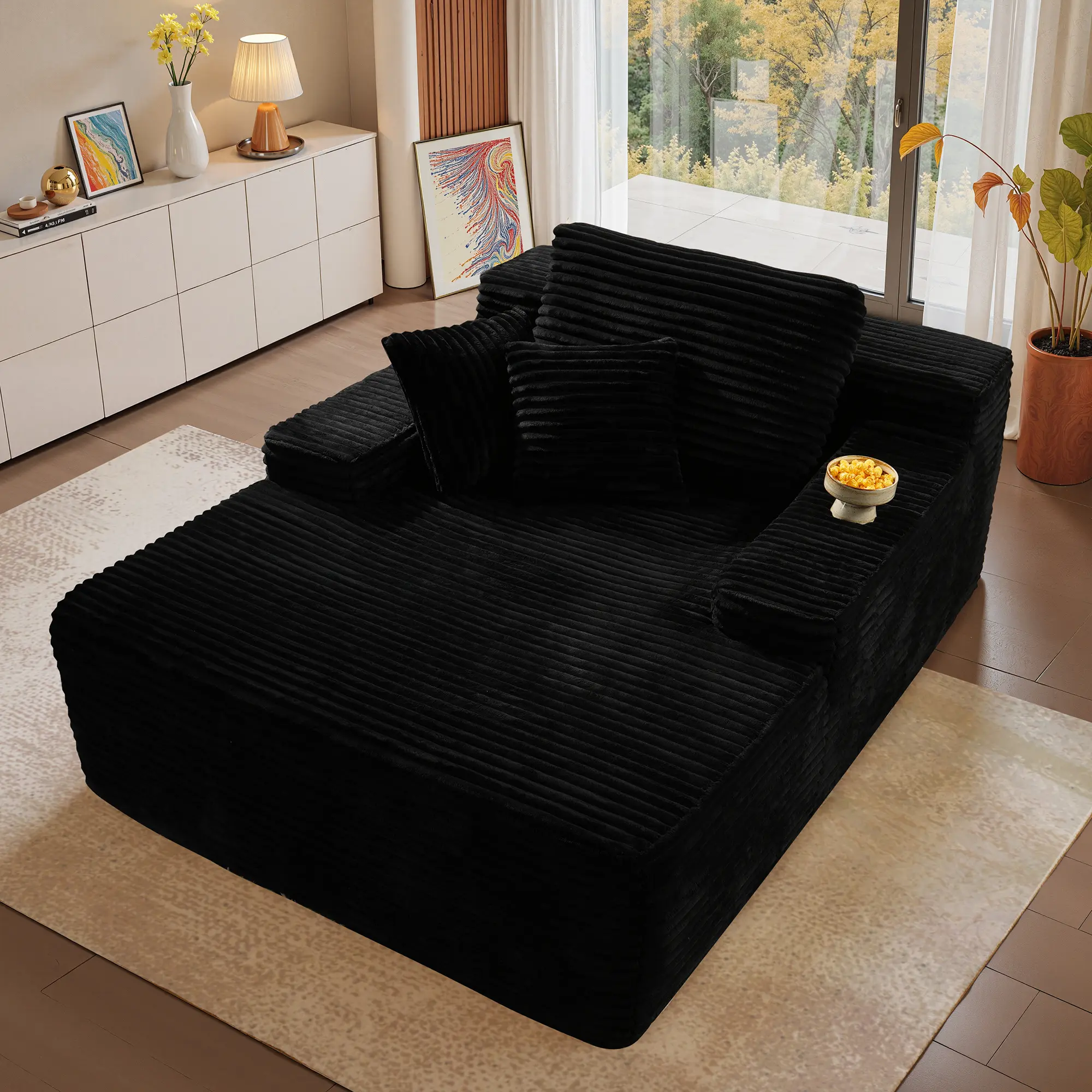 Black Plush Corduroy without Cup Holders