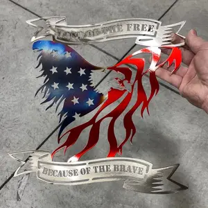 Land of the Free American Eagle metal wall hanging