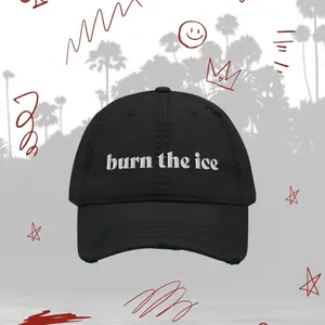 BURN THE ICE Distressed Hat for Bartenders and Service Industry Professionals - Black Cap with White Embroidery and Double Club logo on the back