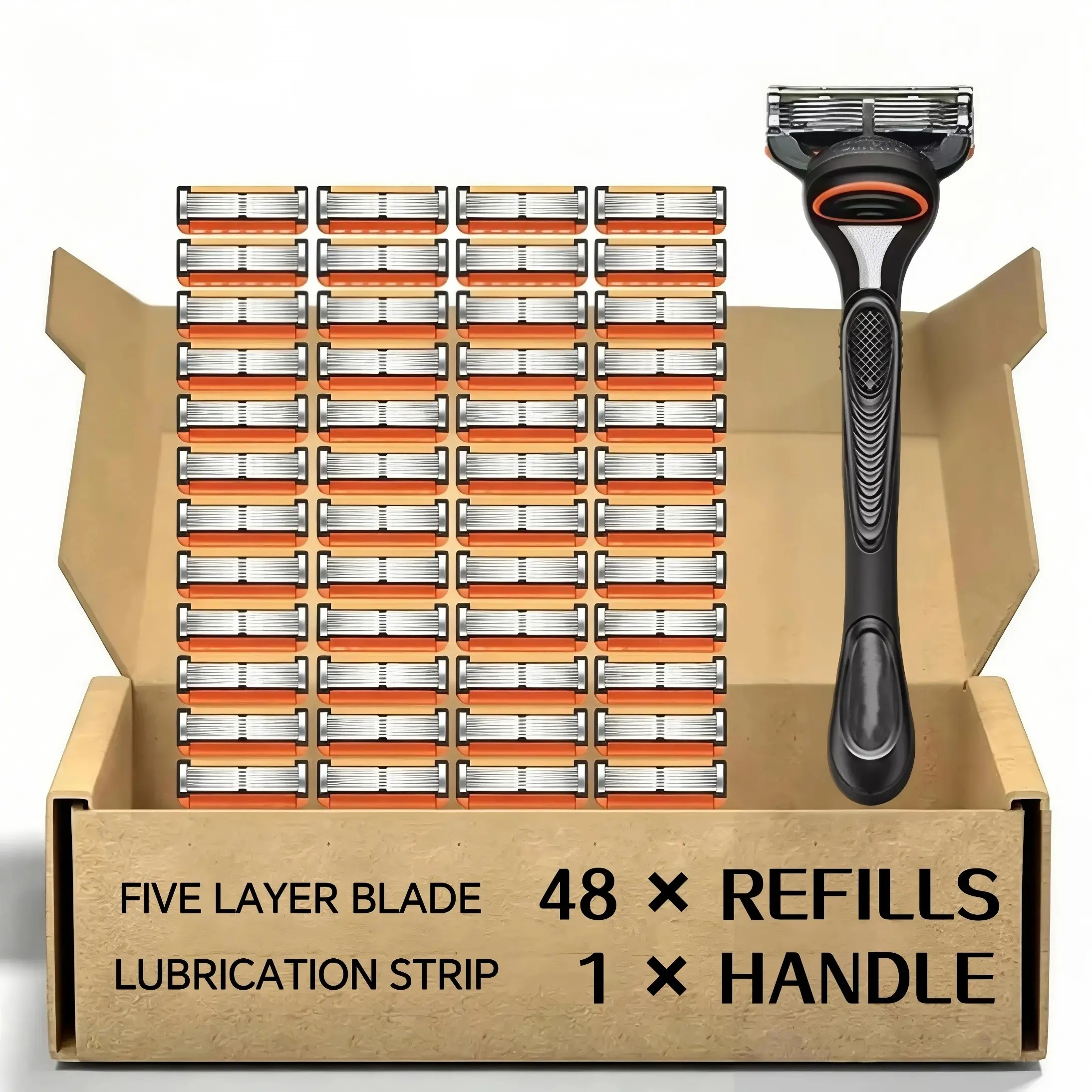 Men's Razor Blade Replacement, 48pcs Razor Blade & 1 Count Handle, Sharp Handheld Razor Blade, Men's Care Product for Daily Use, Head Shaver Kit adult gift men birthday, Sharp Head Shaver Blades for Daily Grooming