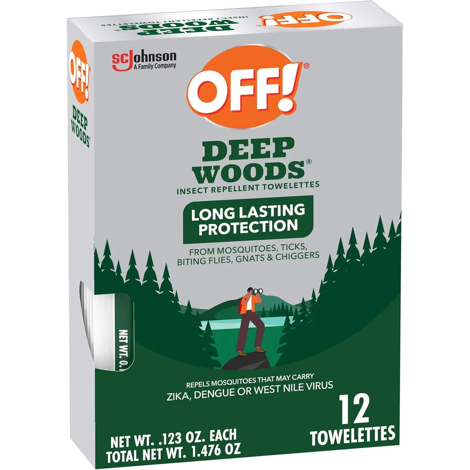 OFF! Deep Woods Mosquito & Insect Repellent Wipes - Long-Lasting, 12 Individually Wrapped Wipes (Pack of 1)