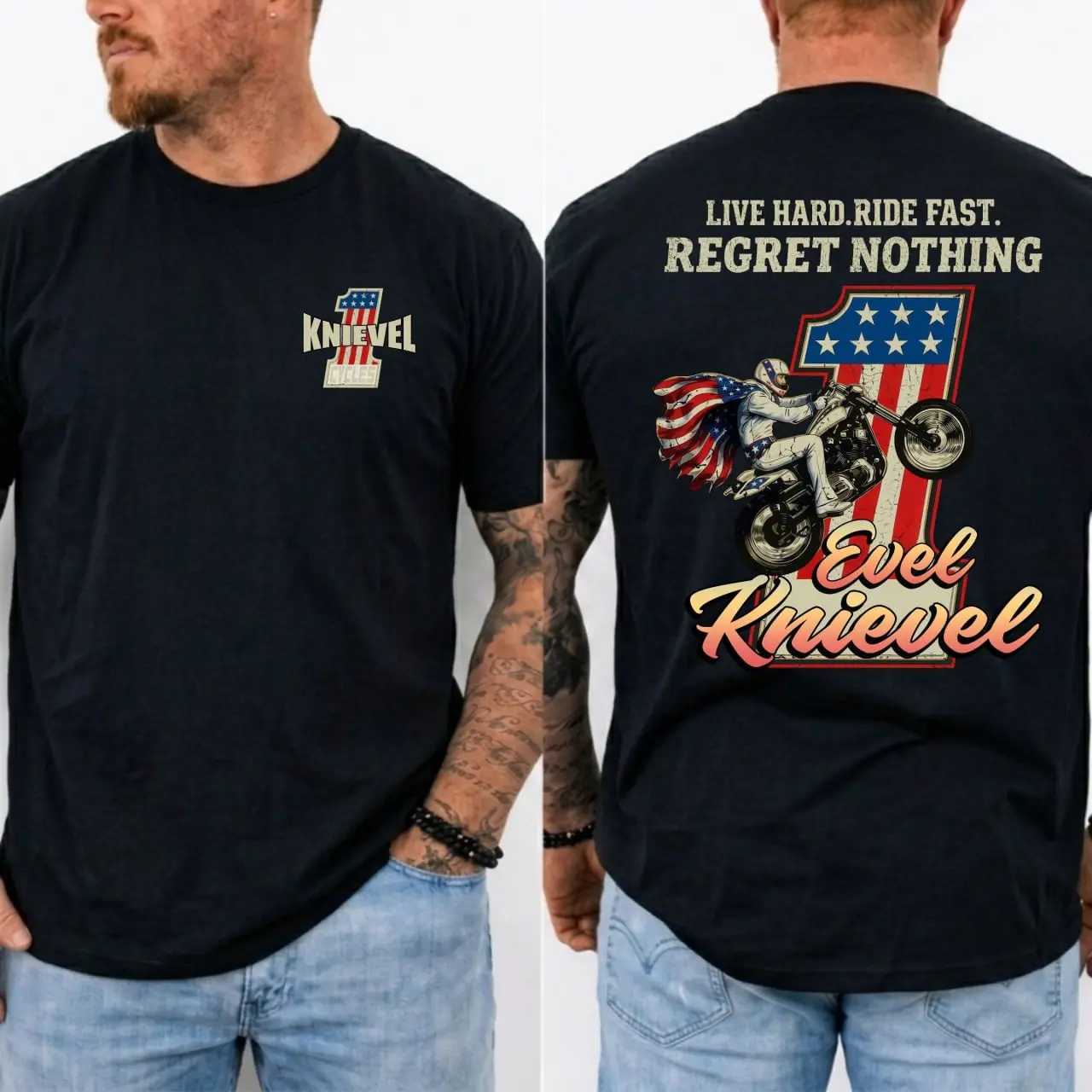 Evel Knievel Live Hard Ride Fast T-Shirt, Vintage Motorcycle Legend Graphic Tee