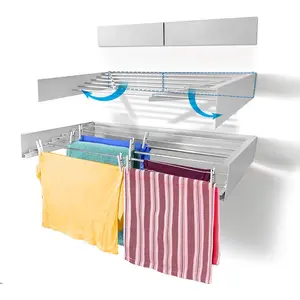 Laundry Drying Rack, Wall Mounted, Retractable Clothes Drying Rack, 60lbs Capacity, 20 Linear Ft, with Wall Template and Long  Bit (40" White)
