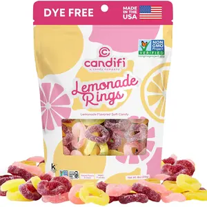 Candifi Lemonade Rings – Sour-Sweet Vegan Pink Lemonade Gummy Rings – Dye Free Candy – Sour Gummies Natural Candy, Non GMO – Kosher, No Gelatin, Gluten Free Snacks (8 oz)