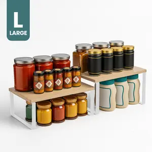 Sben Kitchen Shelf Cabinet Organizer, Set of 2, Counter Shelves, Kitchen Storage, Spice Rack, Stackable, Functional, Metal and Engineered Wood