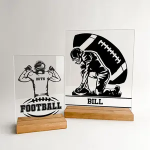 Personalized Engraved Custom Desk Wooden Stand Football Athlete Warner Gift