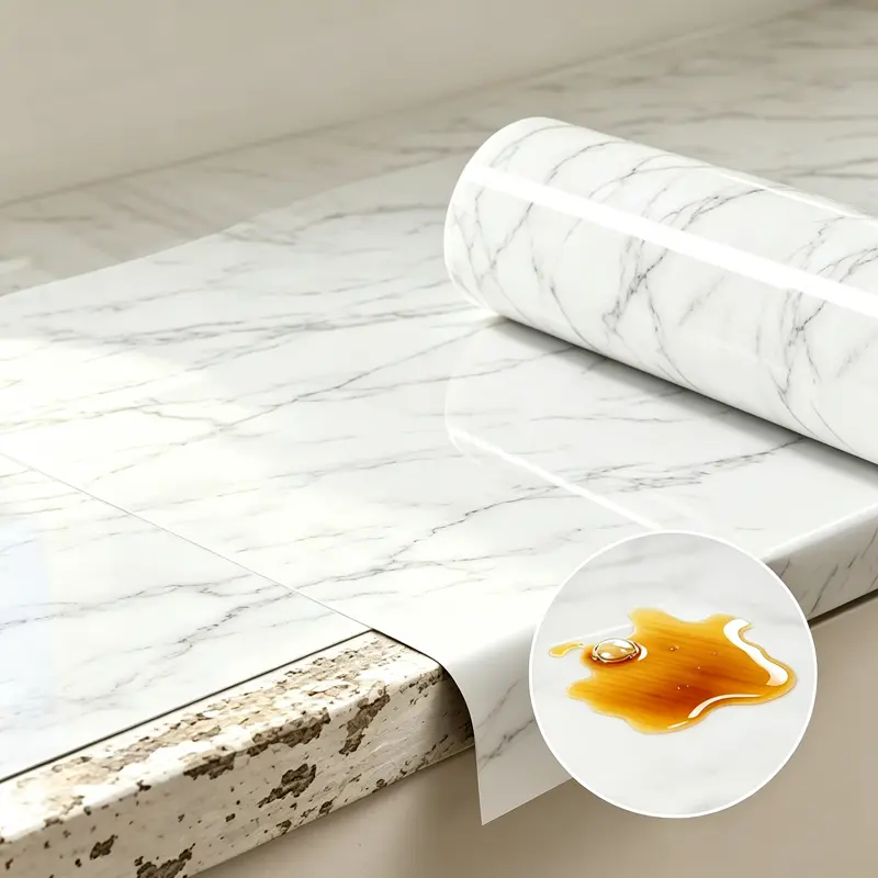 0.15mm Thick Self-adhesive Kitchen Countertop Renovation Stickers Roll | Waterproof and Oilproof, Cut at Will, Easy to Install and Clean | Indoor Decorative PVC Wallpaper for Cabinet, Tables, Stovetop in Kitchen and Bath