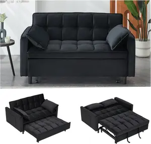 55 " Corduroy Loveseat Sleeper Sofa Couch Bed for Small Spaces, 3 in 1 Convertible Sofa Bed, Comfy Pull Out Sofa Bed Sleeper Sofa Bed with Storage Pocket for Bedroom (Corduroy, Black)