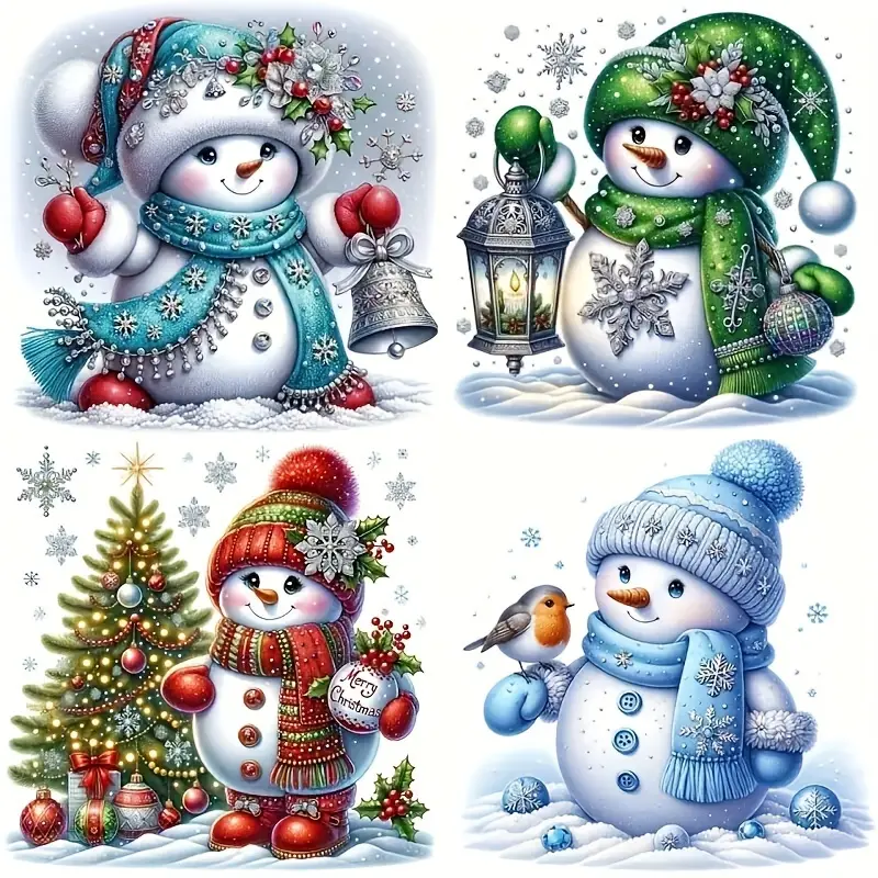 4-in-1 Christmas Snowman Vinyl Stickers - Lantern, Snowflake, and Cranberry Designed Festive Atmosphere - Durable Multi Surface Stickers Suitable for Laptops, Cars, Phones, Windows, and Cups - Bright Holiday Decorations, Snowflake Pendants