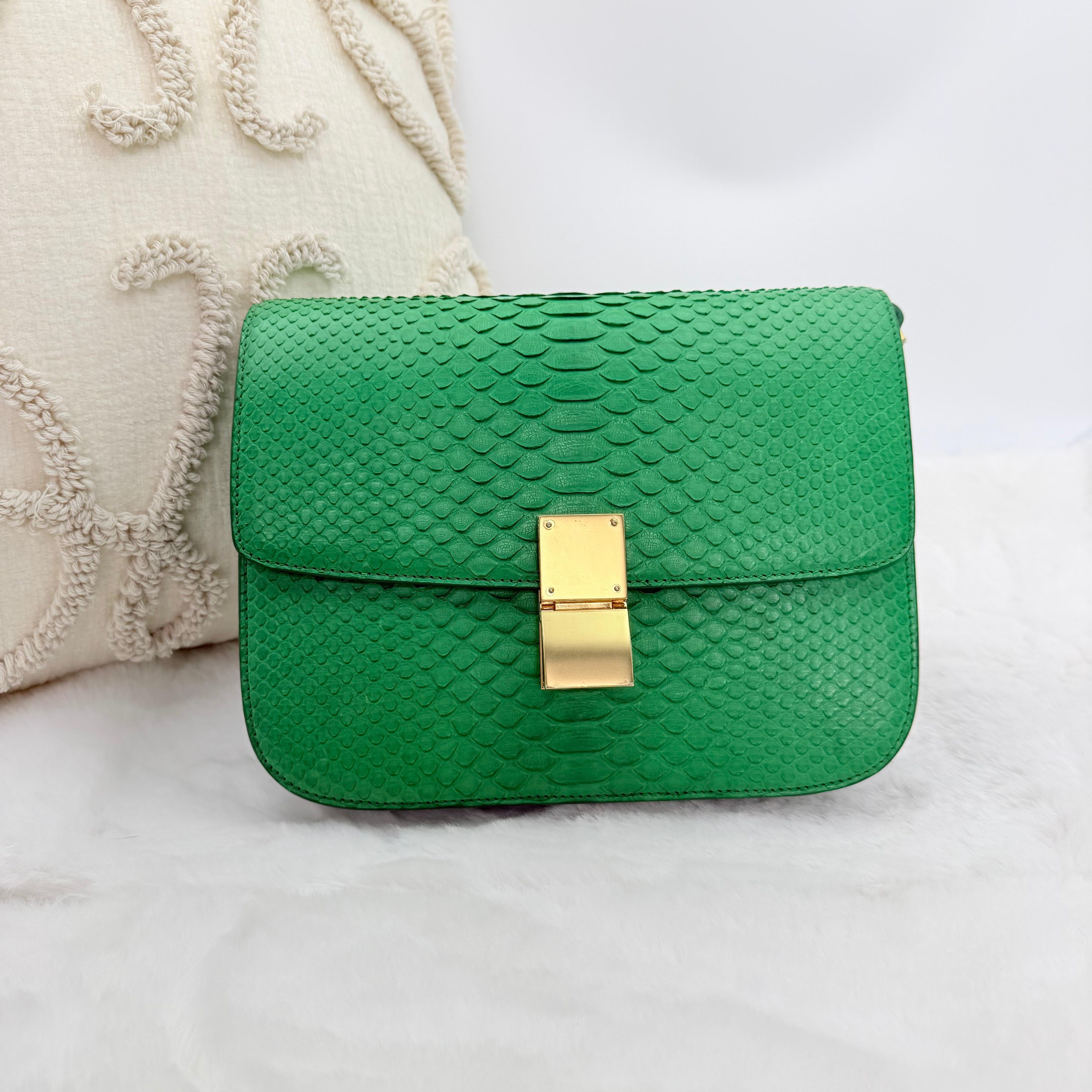 Pre-owned Celine Green Python Medium Classic Box Flap Bag | Yoogi's|18954252