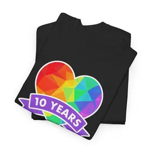 10 Years Rainbow Pride Heart Ribbon Shirt, LGBTQ Celebration Tee, Love Wins T-Shirt