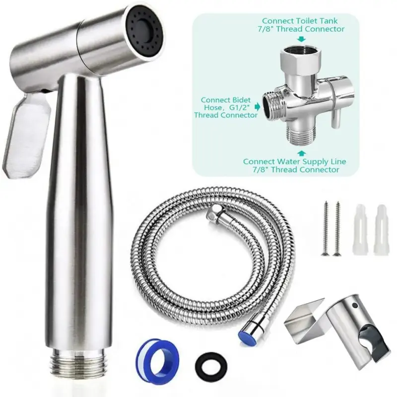 #Heatwave Modern Handheld Bidet Sprayer Kit with 7/8" Stainless Steel Adjustable-Pressure Faucet, Hose Attachment, Bidet Attachment, Teflon Tape for Bathroom Diaper Spraying, Postpartum Care, Bathroom Cleaning toilet water durable, Kit & Bidet Parts