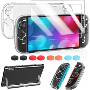 Clear Protective Case for   2(2025), Transparent Slim Hard Shell for  2 Accessories, Scratch&Shock Protection Cover for Joycon 2 with Screen Protector, 8 Thumb Grip