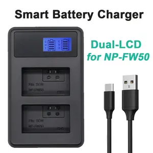 1Pcs NP-FW50 Dual Slot Camera Battery Charger, LCD Display Screen, Suitable for for Sony NP-FW50 W Series Battery, ZV-E10, Alpha A7, A7 II, A7R, A7R II, A7S Battery charger for DSLR camera (product does not include battery)