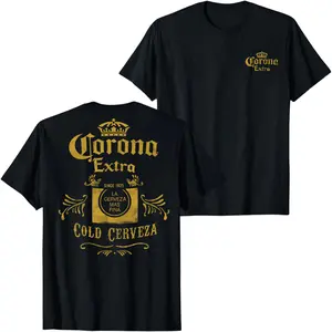 Corona Extra Cold Cerveza Graphic T-Shirt Vintage Mexican Beer Logo Tee, Retro Brewery Label Back Print Shirt for Men Women, Unisex Streetwear Summer Casual Bar Lover Top