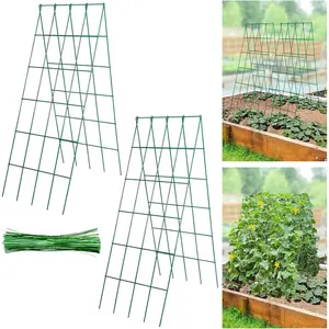 2 Pack Stable Cucumber Trellis, Foldable Trellis for Raised Bed, A-Frame Plant Trellis with Ties for Bean Raspberry Squash Climbing Plants