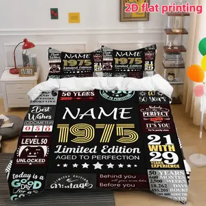 2D Flat 3Pcs Personalized 1975 Vintage Limited Edition 50th Birthday Duvet Cover - Retro Style Bedding (1 + 2 Pillowcases, Unfilled) Suitable for Bedroom and Dormitory Room Home Decoration.